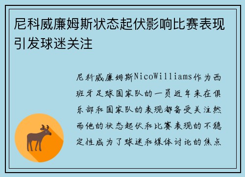 尼科威廉姆斯状态起伏影响比赛表现引发球迷关注